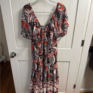 Anthropologie - Red and Brown Patterned Dress